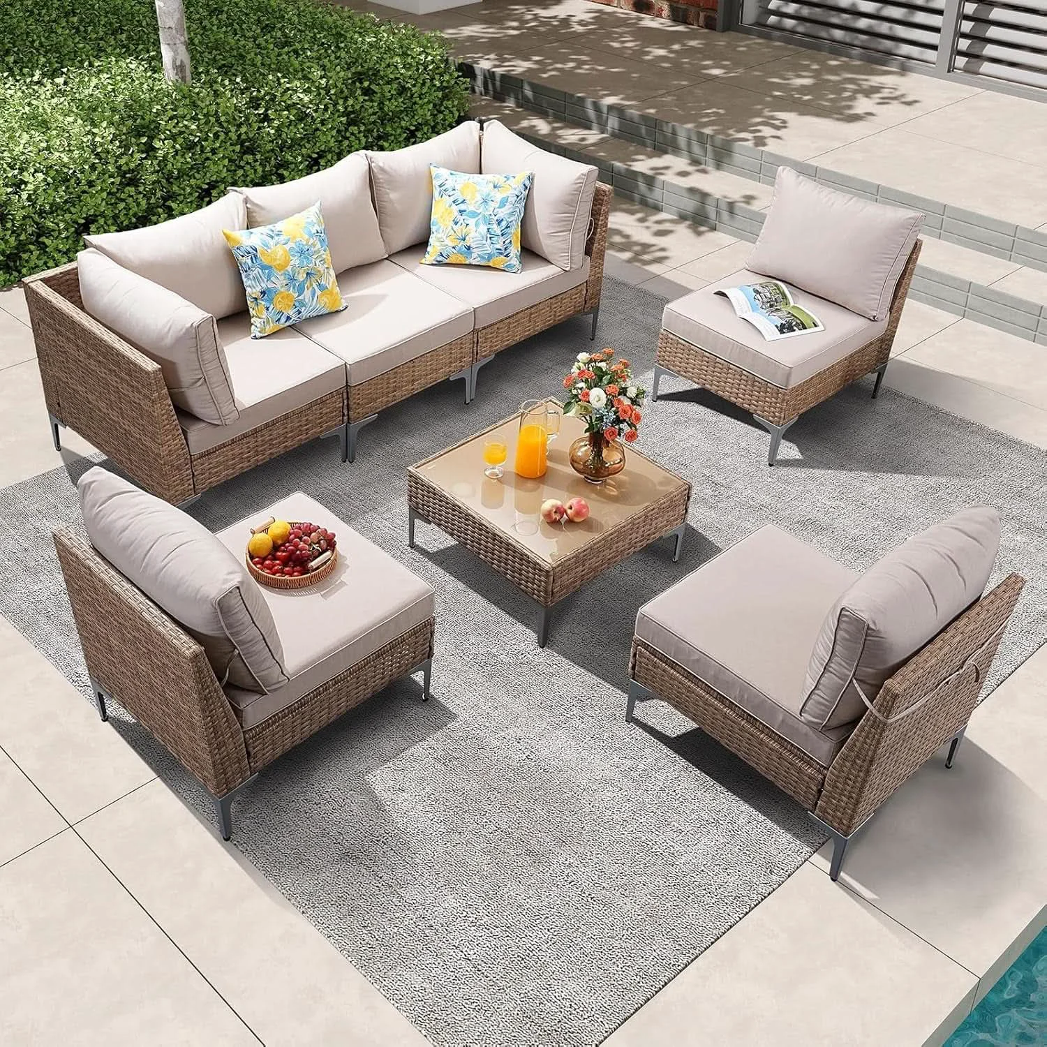 Certified 7 Piece Wicker Patio Furniture Set with Thick Cushions Selected