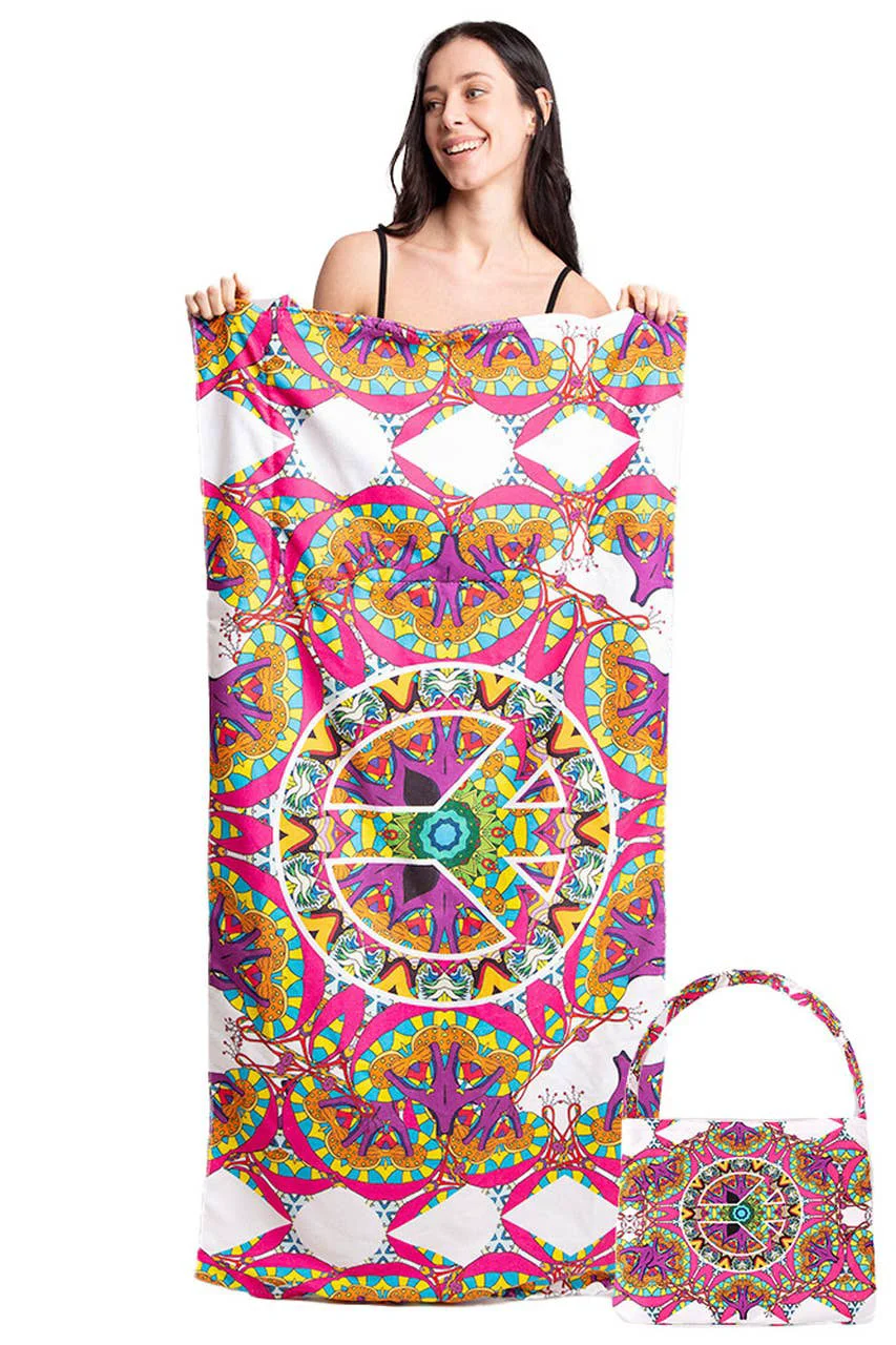 Luxury Peace Symbol Pattern Print Beach Towel Bag Enhanced