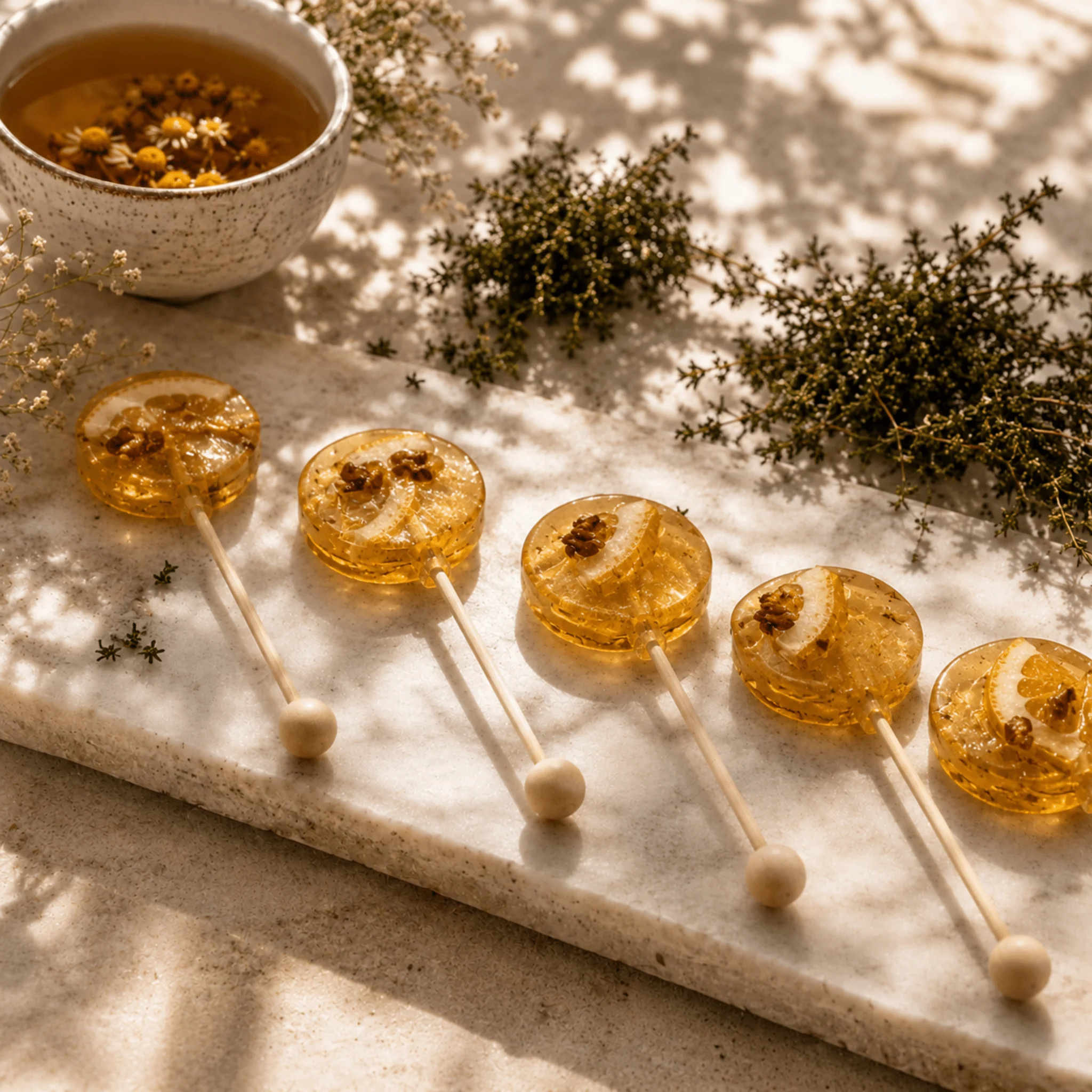 Exclusive Lemon Herbal Tea Lollipop Stir Sticks Gourmet Cocktail Sweetener Premium Material