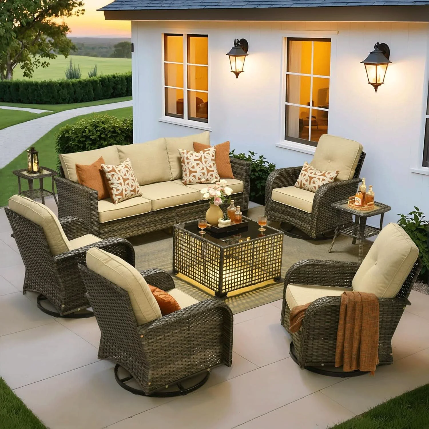 Advanced Modern Outdoor Wicker Furniture Set with Swivel Rocking Chairs Proven