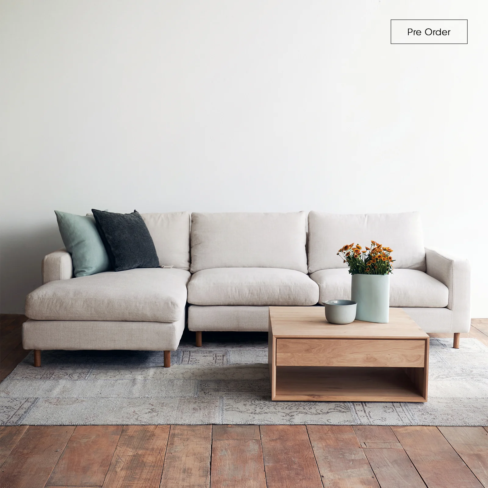 Refined Ponte Long L Shape Sofa Bespoke Fabric 270 cm High-Performance