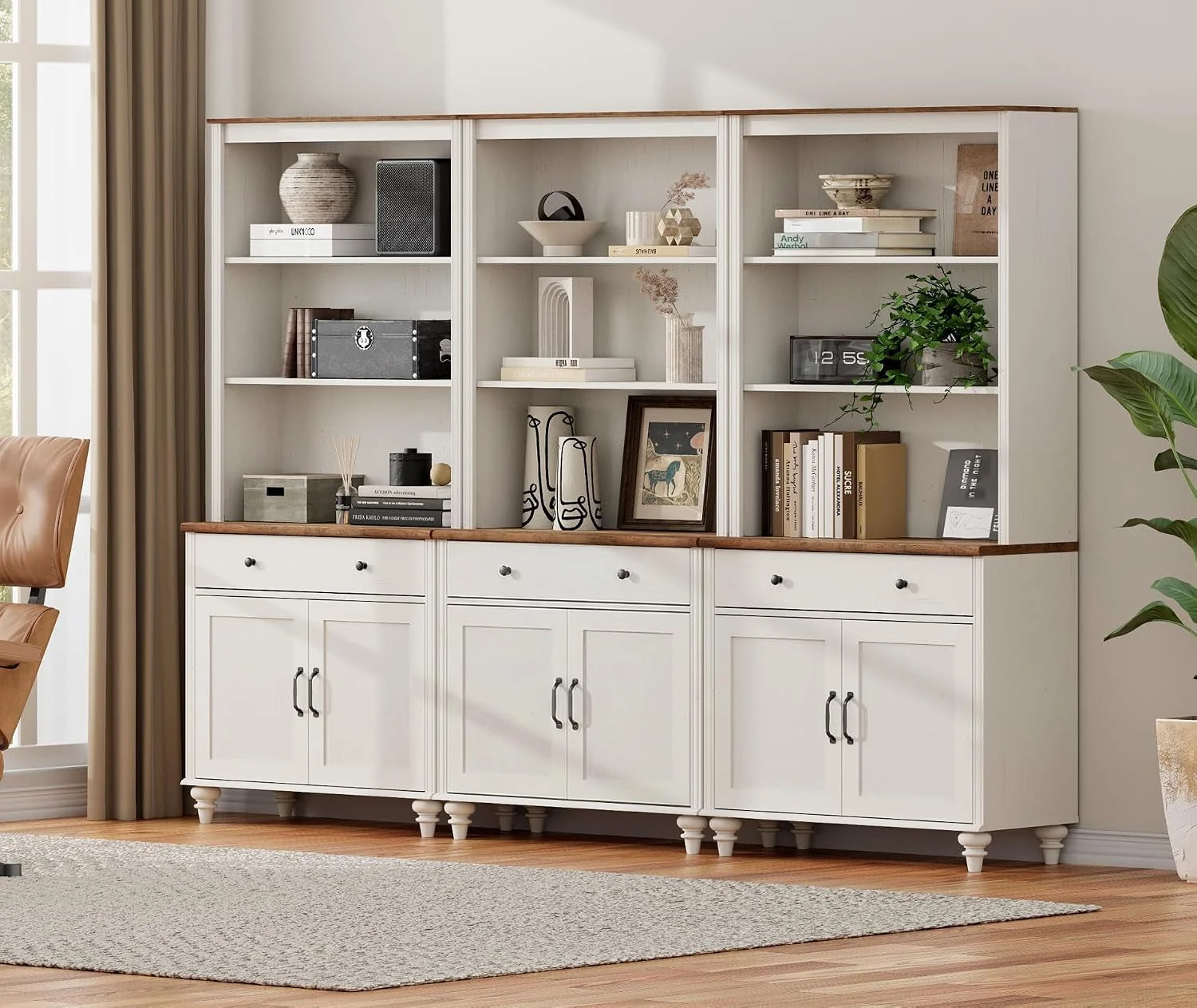 Organic White Wooden Farmhouse Barn Door Storage Bookshelf World-Class
