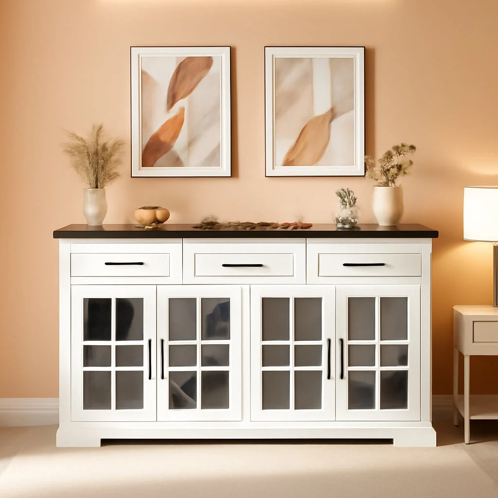Genuine 63Inch White Farmhouse Sideboard Cabinet Storage Organization First-Class