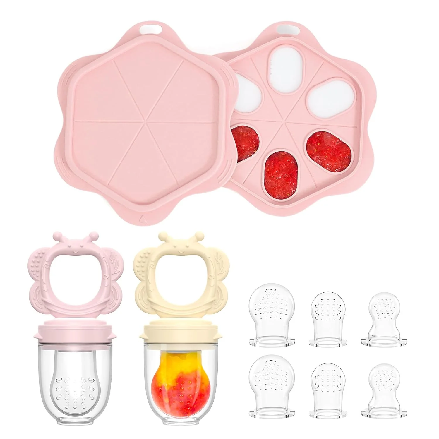 Clean Silicone Baby Fruit Food Feeder 2 Pack with zer Nibble Tray Breastmilk Popsicle Molds for Baby Teething Relief Excellent