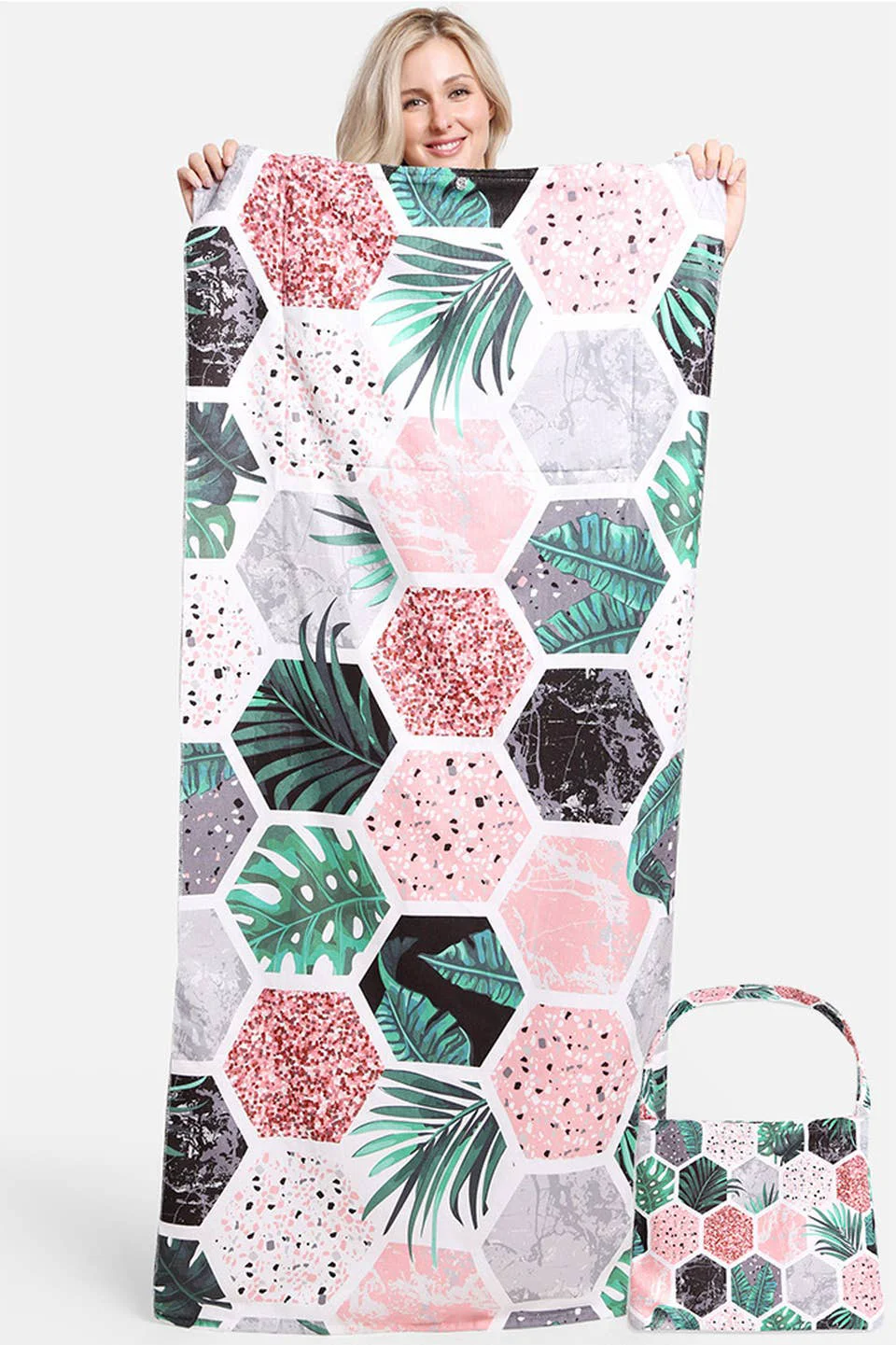 Solid Leaves And Tile Print Beach Towel Bag Contemporary