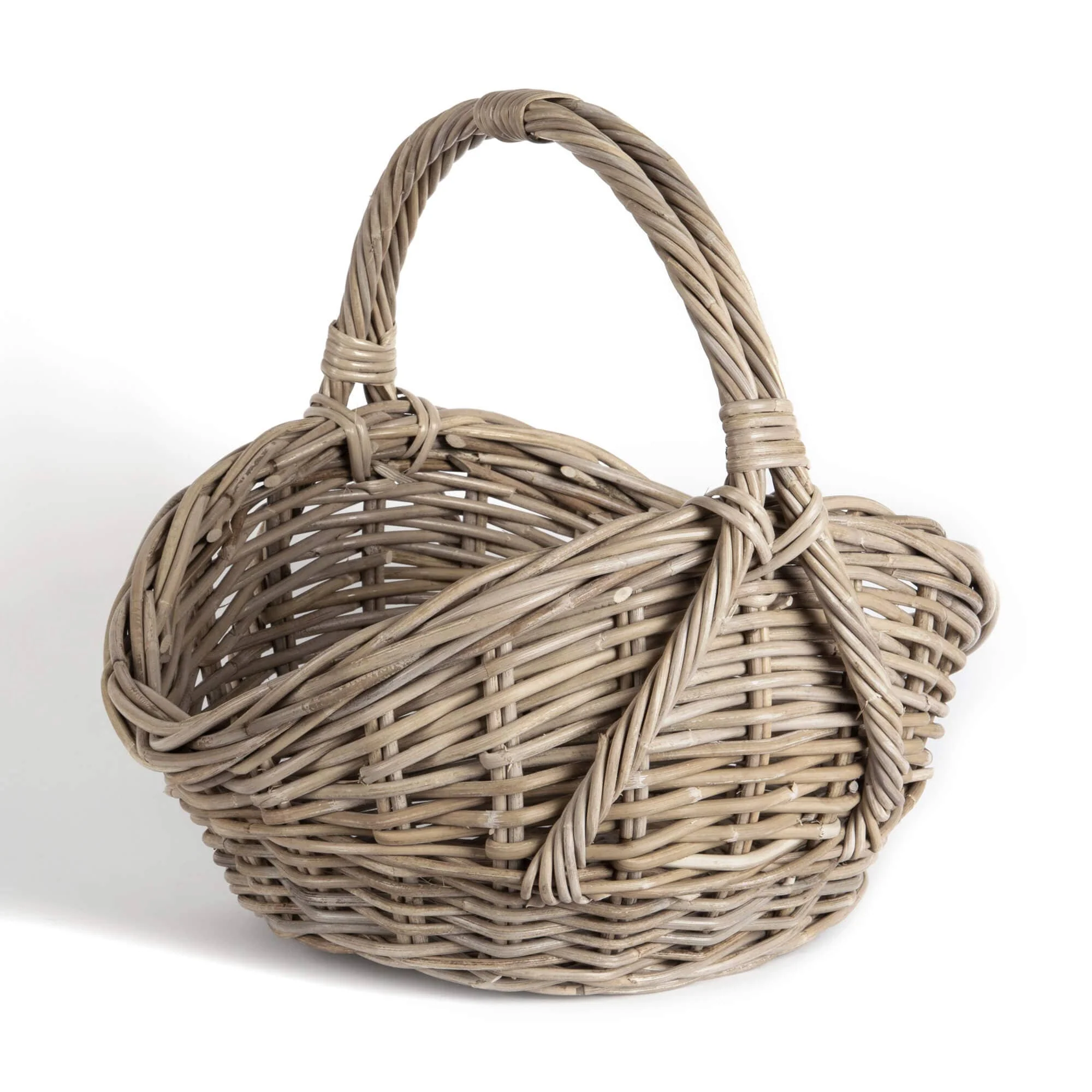 Elite OVAL GREY RATTAN BASKET WITH HIGH SIDES AND OVERHANDLE Flexible