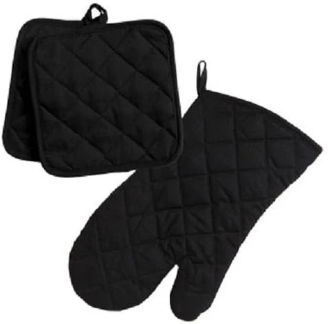 Long-Lasting Home Collection Black 3pc Set Oven Mitt Potholders Traditional