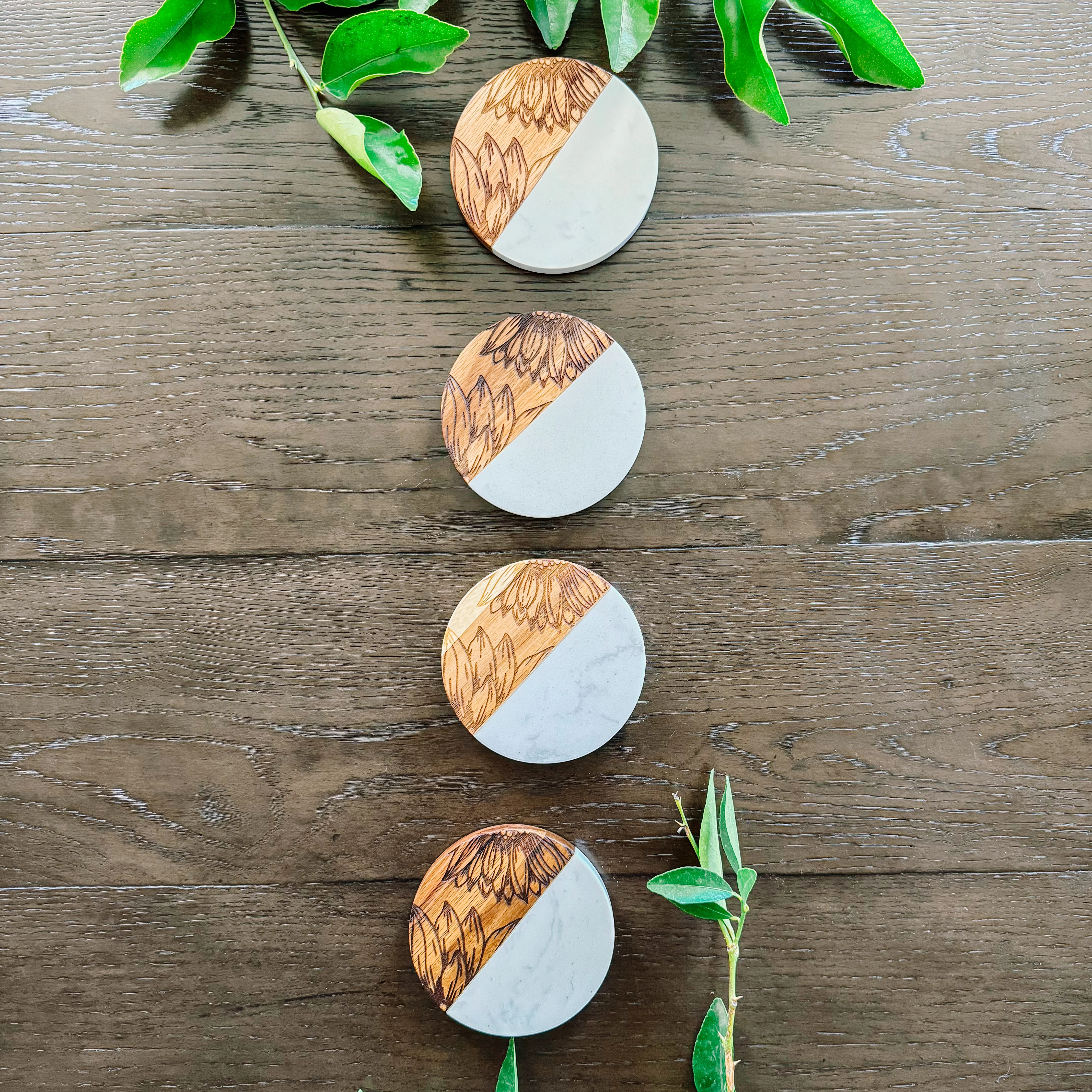 Advanced Circle Marble Acacia Coasters Sunflower Dependable