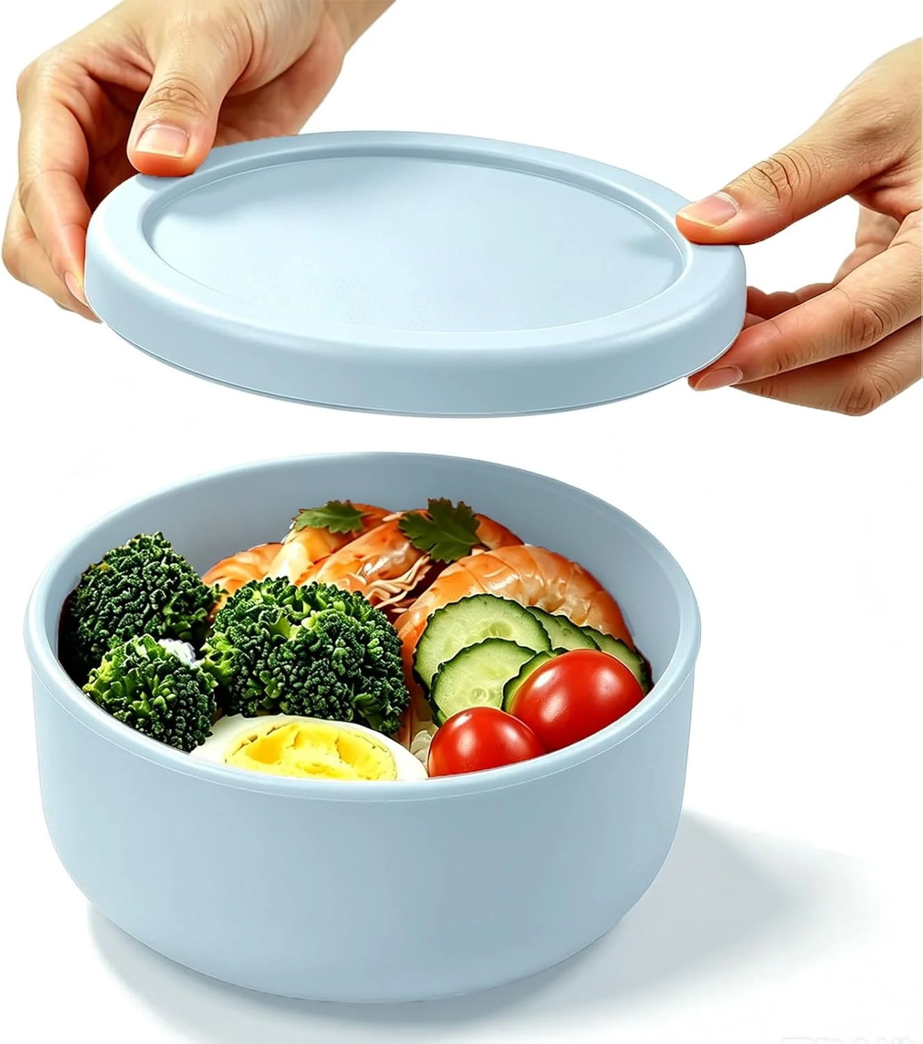Excellent 24 fl oz Adult Silicone Reusable Lunch Bento Bowl with Lid Medium Airtight Food Storage Container for Ce Meal Prep amp Leftovers BPA Microwave Fridge Dishwasher Safe Light blue 1 Pack Practical