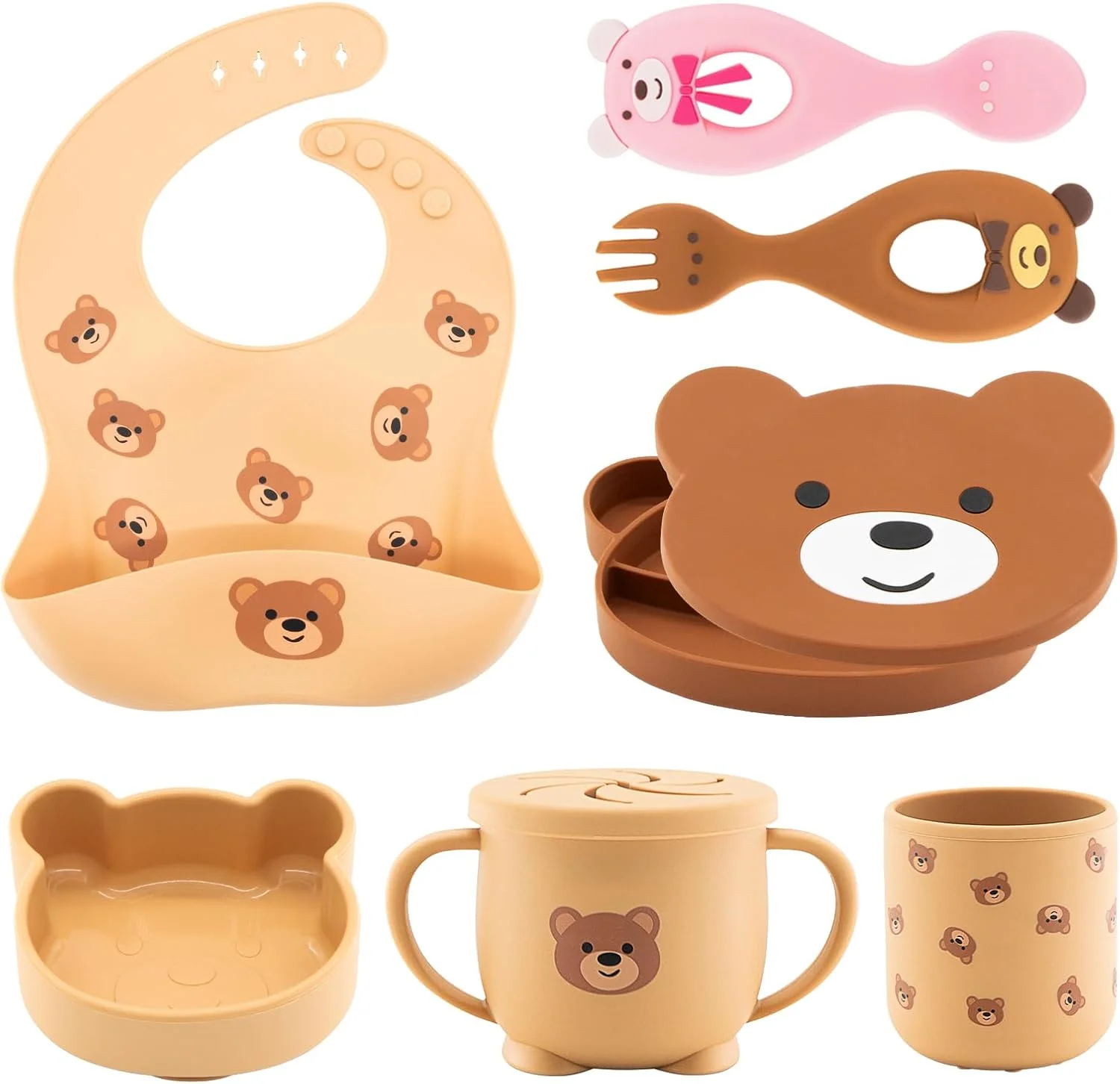 Enhanced Silicone Baby Feeding Set 7 Pcs Baby Led Weaning Supplies Baby Feeding EatincSupplies Set BPA Baby Essentialsfor Newborn Gift Bear Effective