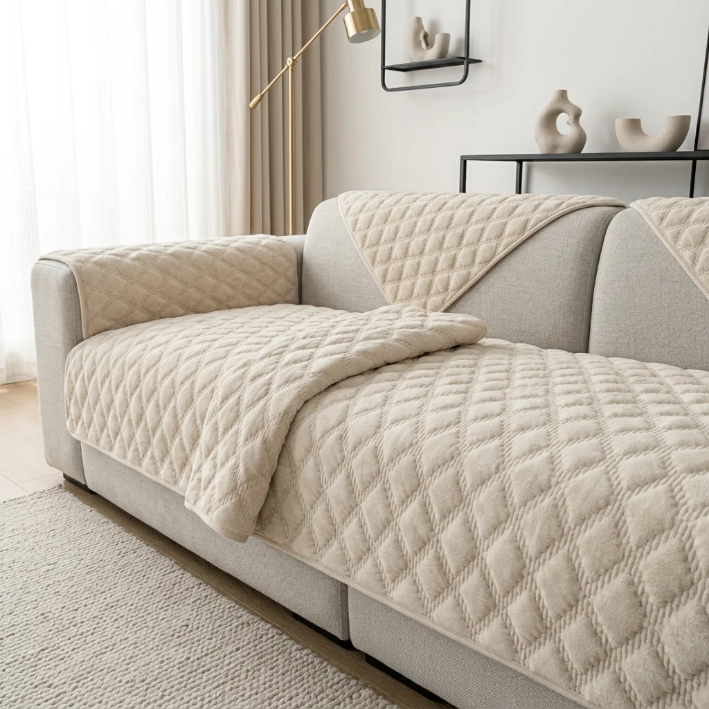 Smooth Nordic Plush Sofa Cover 500gsm Pet Kid Friendly Modern