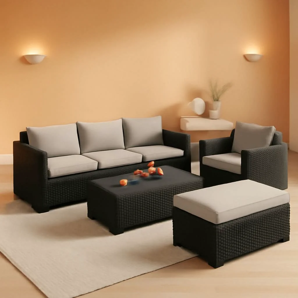 Quality Six Piece Outdoor Wicker Furniture Set With Grey Cushions Flexible