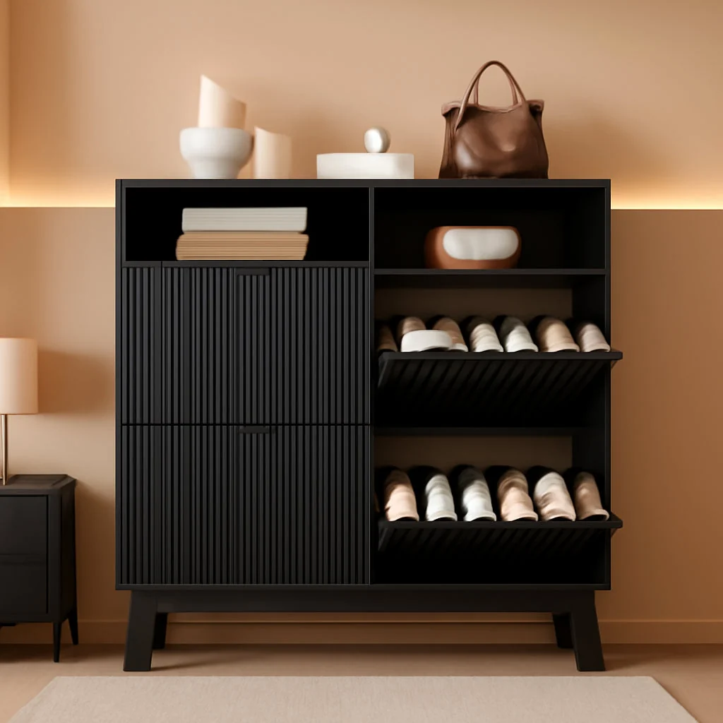 Professional Matte Black UltraSlim Shoe Storage Cabinet Drawers Exceptional