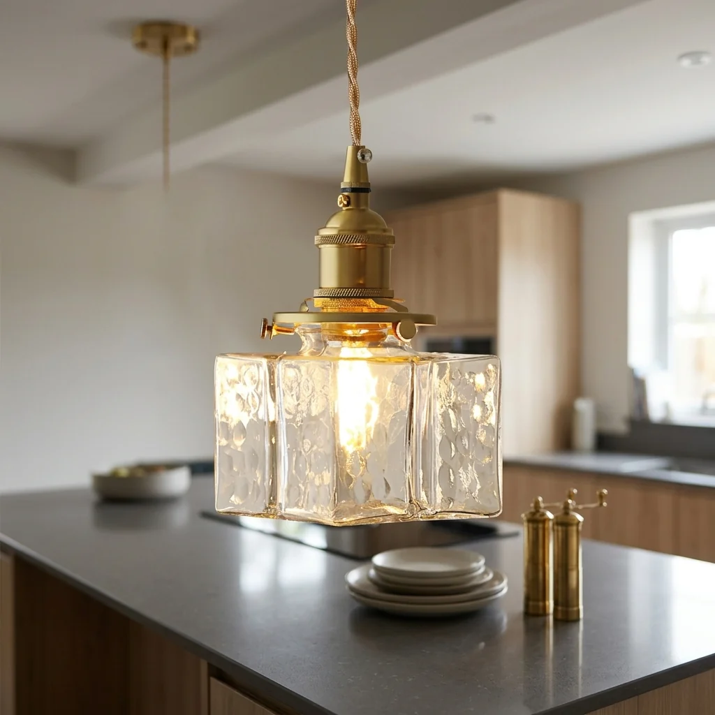 Exceptional Brass Glass Pendant Light Clear Shade Vintage Glow Elite