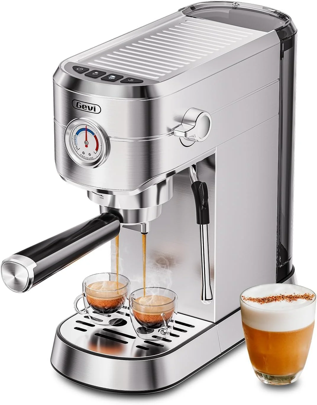 Authentic Gevi 20 Bar Compact Espresso Machine for Home Latte、Cappuccino Coffee Maker BPA- 34oz Water Tank Built-in Pressure Gauge with Compatible Accessories Can Make Americano Easy to Clean with Steam Wand Trusted