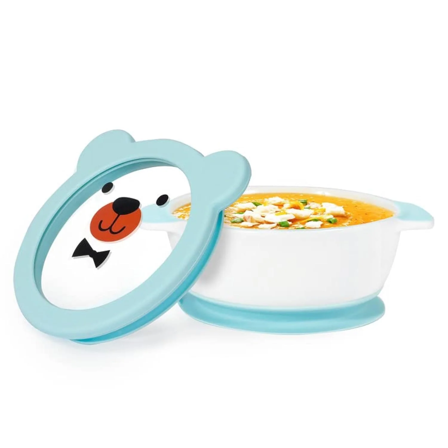 Original Design MR. Chou Ceramic Baby Bowls with Suction Base Infant Led Weaning Supplies with BPA Airtight Lid Handles for Babies Self-feeding Functional