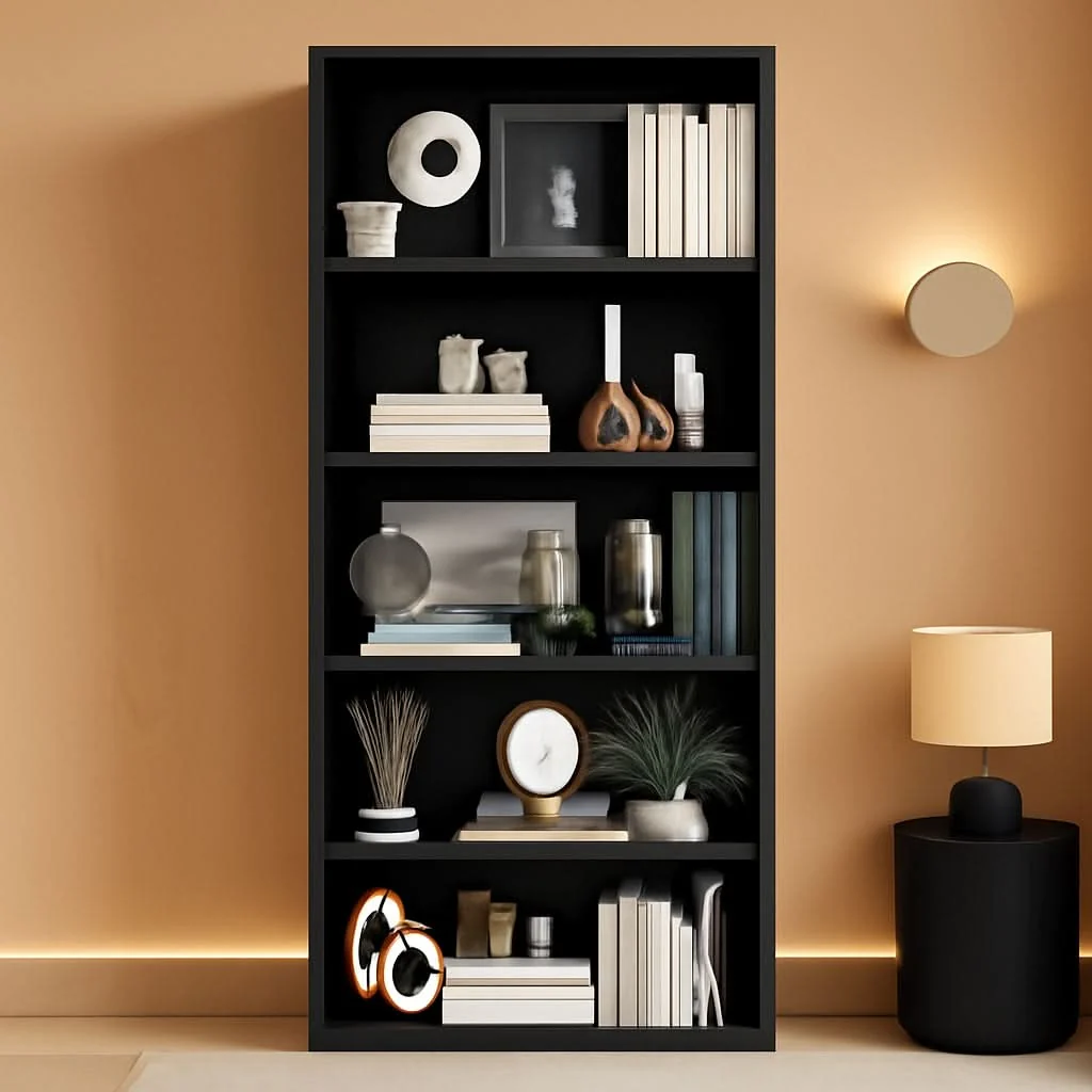 Recyclable Six Tier Open Bookcase Tall standing Shelving Black High-End