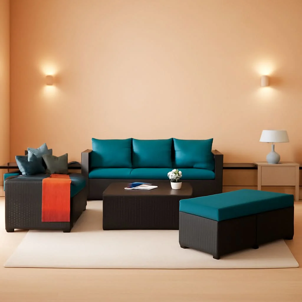 Outstanding Patio Furniture Set 7 Piece Peacock Blue Anti Slip Cushions Premium Material
