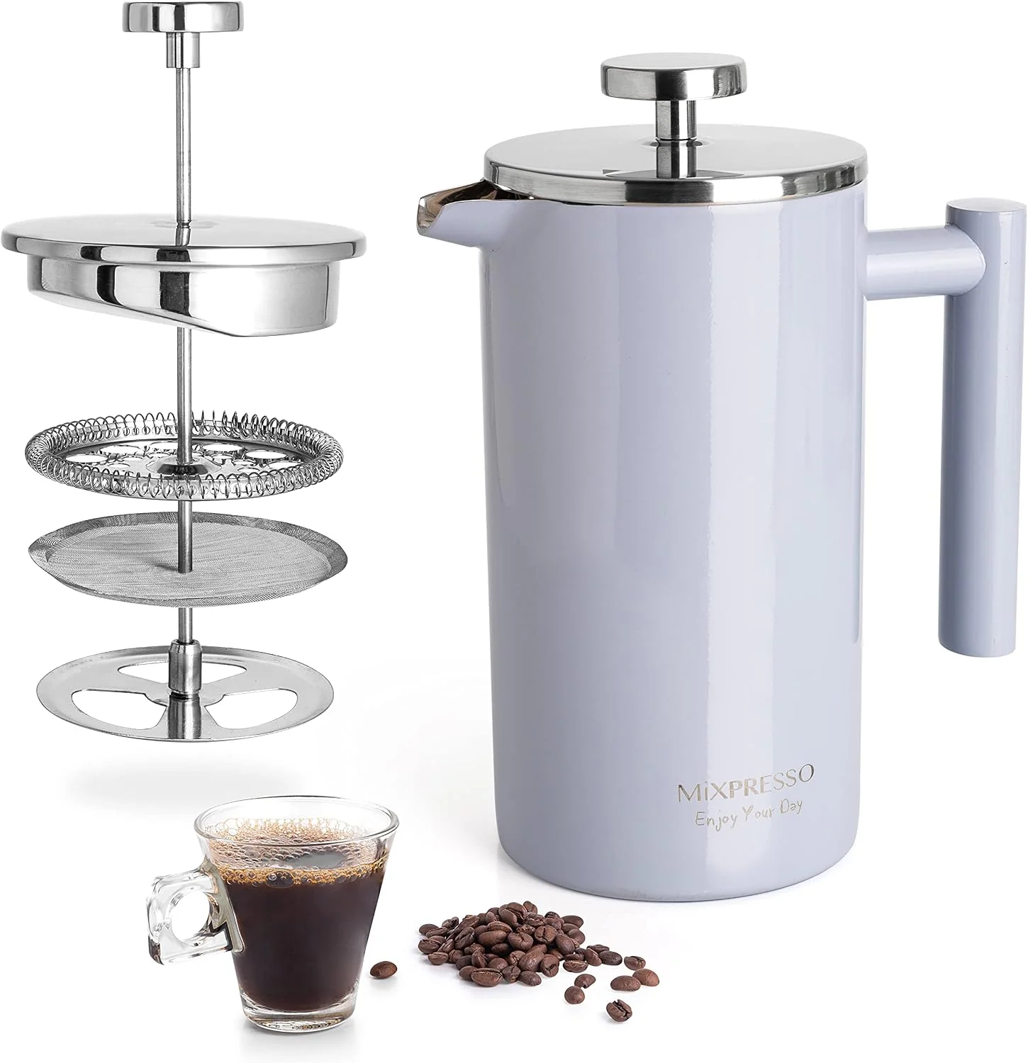 Expertly Made Mixpresso French Press Coffee Maker 26 Oz Stainless Steel Coffee Press Double wall insulated stainless steel French Press with durable filter for coffee or loose leaf tea easy to press and clean Premium Material