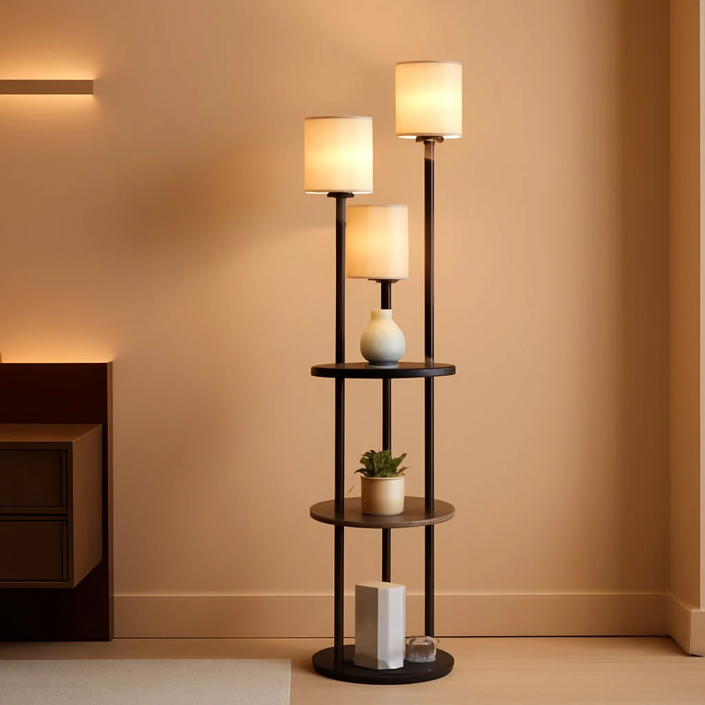 Green 70.9Inch Floor Lamp With Rustic Shelving Unit Storage Safe