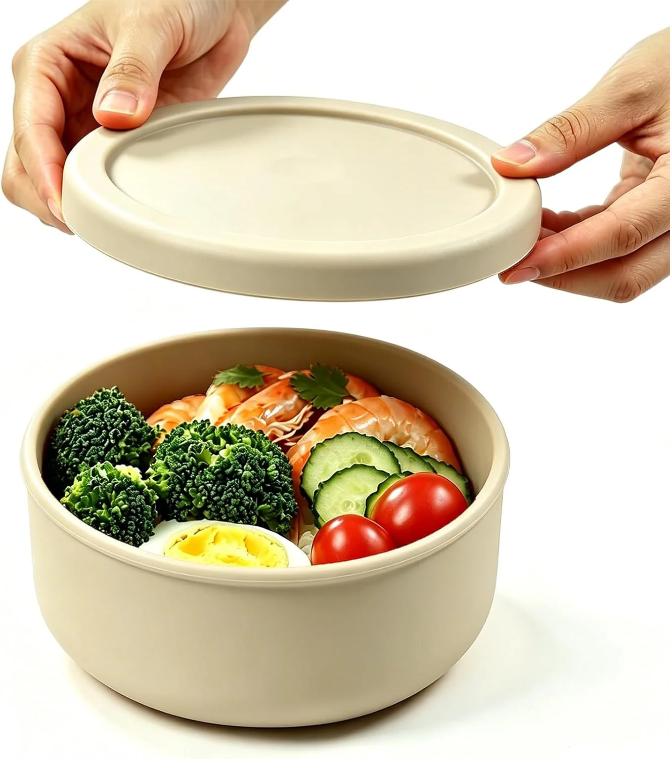Expertly Made 24 fl oz Adult Silicone Reusable Lunch Bento Bowl with Lid Medium Airtight Food Storage Container for Ce Meal Prep amp Leftovers BPA Microwave Fridge Dishwasher Safe Beige 1 Pack Carefully Designed