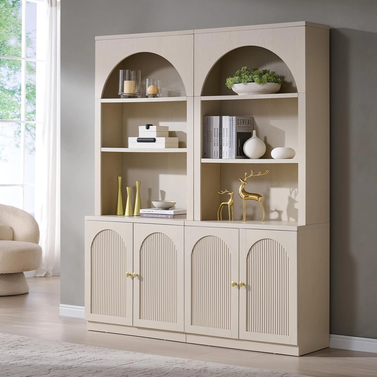 Classic Cream Arched Fluted Bookcase With Adjustable Shelving Artisan