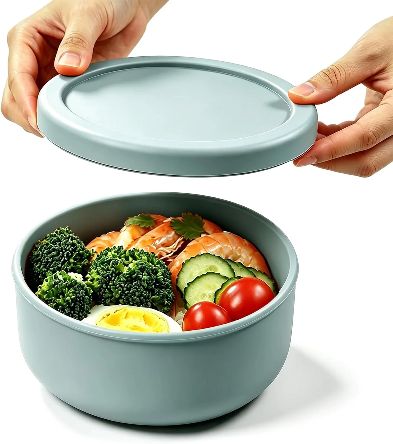 24 fl oz Adult Silicone Reusable Lunch Bento Bowl with Lid Medium Airtight Food Storage Container for Ce Meal Prep amp Leftovers BPA Microwave Fridge Dishwasher Safe Grayish blue 1 Pack High-End