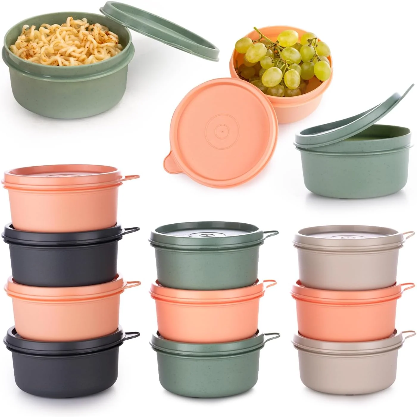 Convenient 9 oz Small Round Food Storage Containers with Lids Set of 10 Airtight Leakproof Reusable Plastic To Go Bento Box Mini Lunch Box Flexible