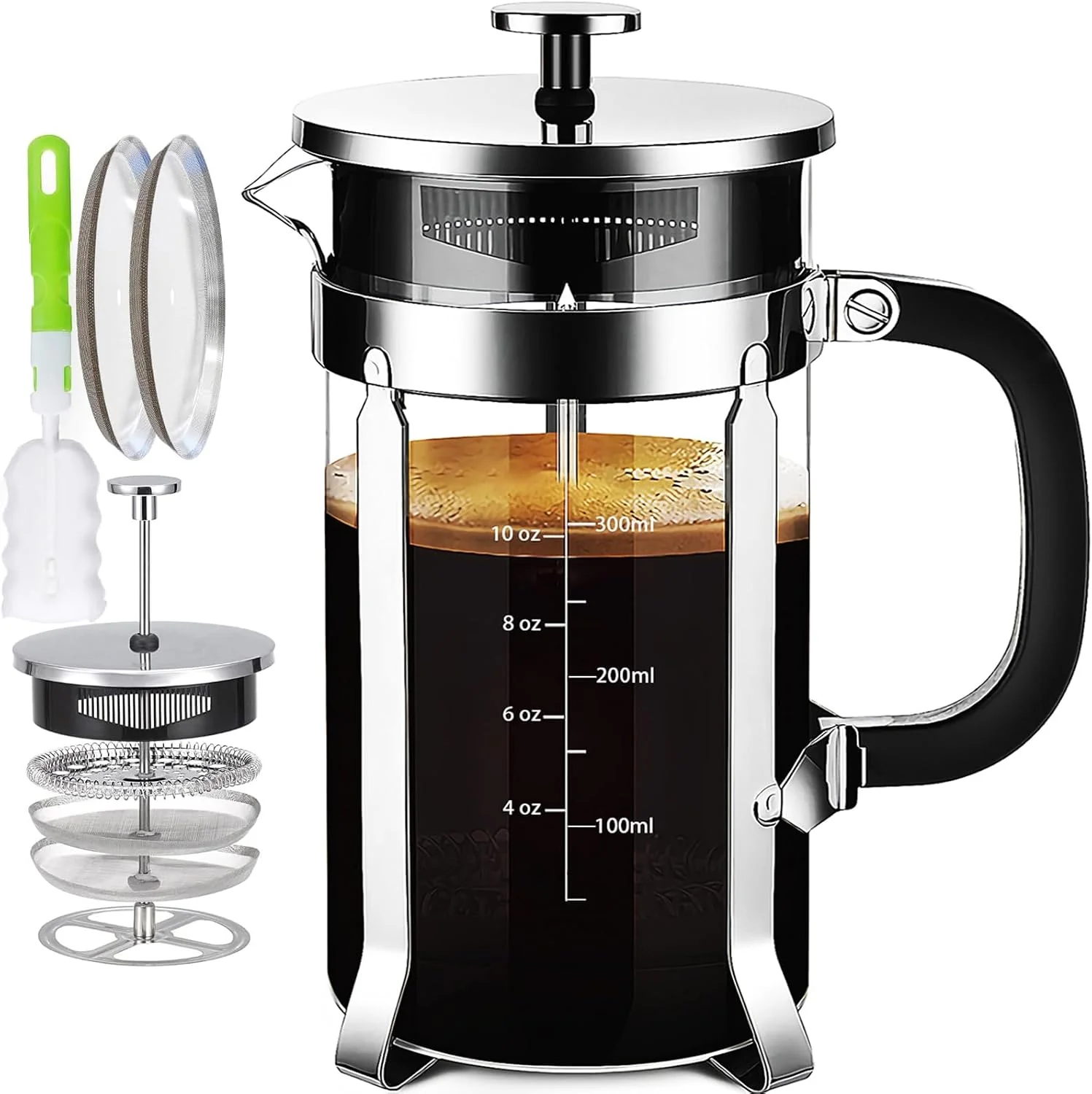 Next-Generation YMMIND French Press Coffee Maker 304 Stainless Steel Coffee Press with 4 Filters System Heat Resistant Thickness Borosilicate French Press Glass BPA- Brewed Tea Pot Coffee Plunger Copper 12oz Versatile