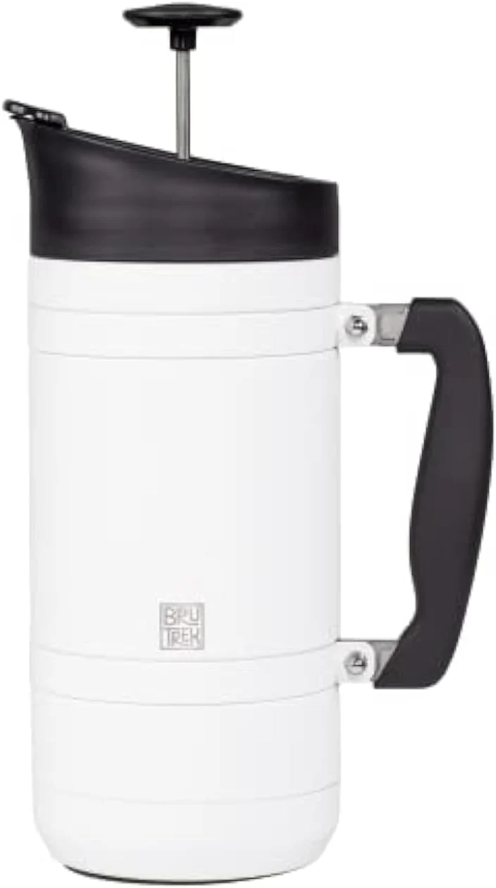 Trendy Basecamp Coffee Press – Double Wall Vacuum Insulated Stainless Steel – Bru-Stop Technology No Grounds in Coffee No Spill Lid Snowflake White Elegant