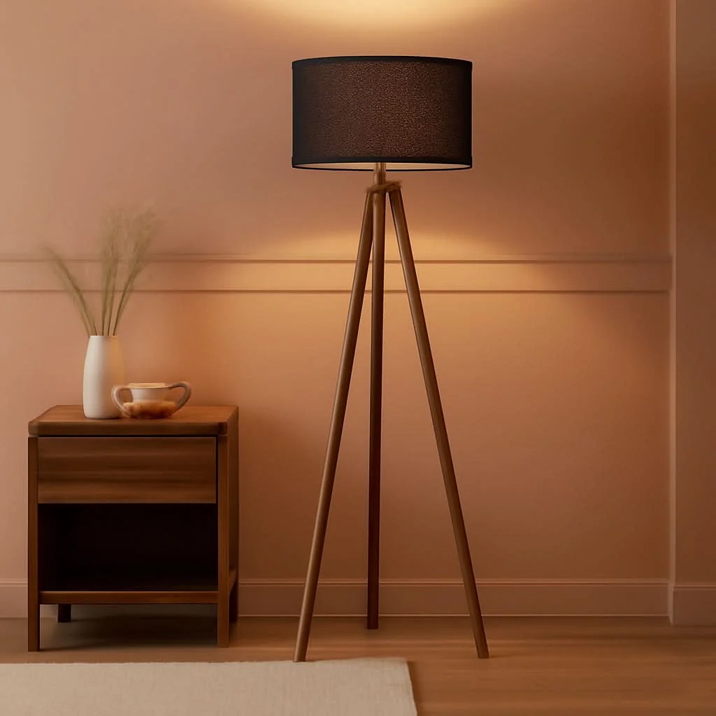 Carefully Designed Walnut Wood Tripod Floor Lamp Color Temperature LED Comfortable