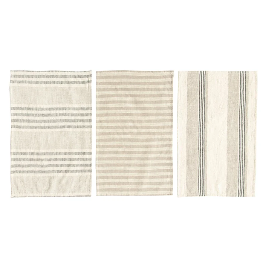 Certified Woven Cotton Striped Tea Towels – Set of 3 Safe