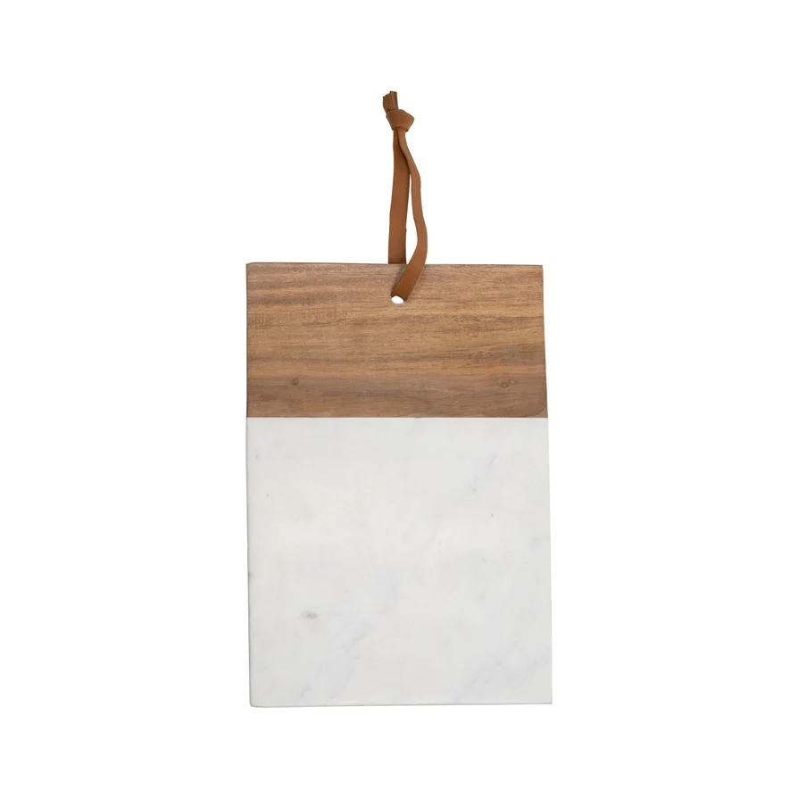 Innovative Large Square White Marble and Wood Serving Cutting Board High-Grade