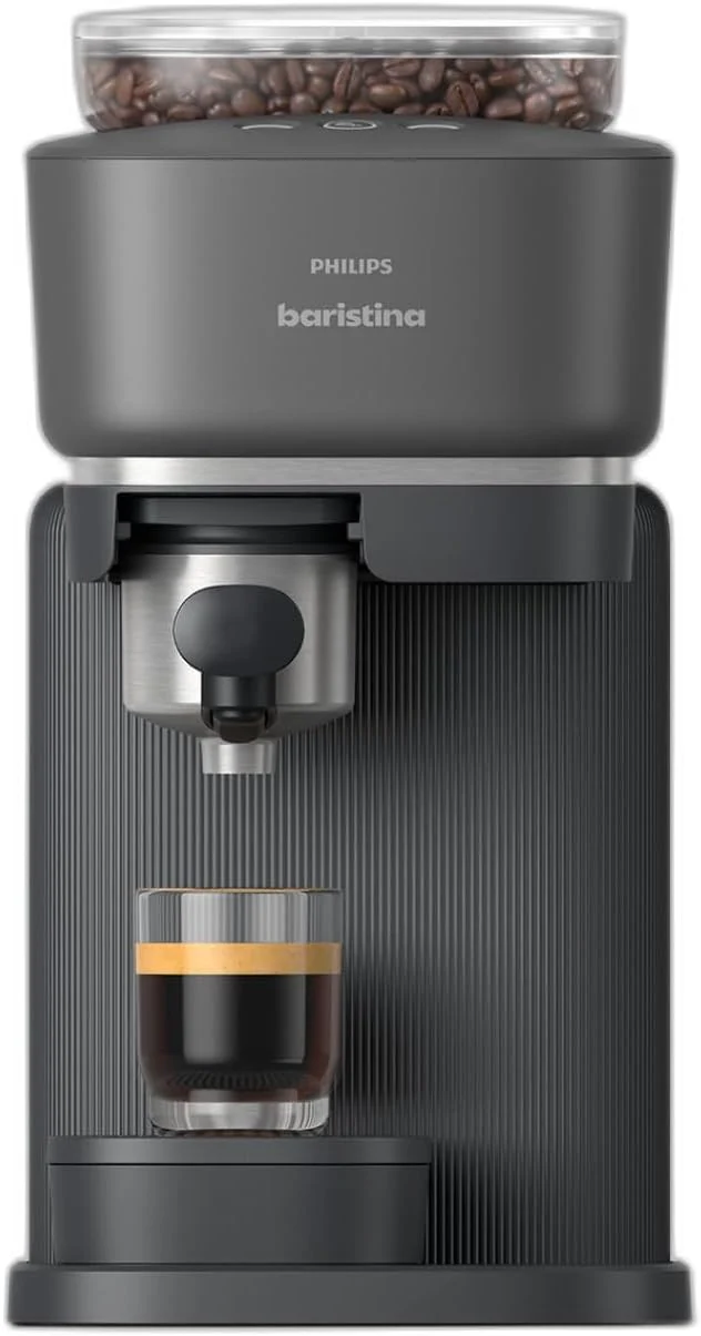 Green Philips Baristina Espresso Machine Grind Tamp Brew Coffee Beans in One Swipe Compact 16 Bar Pump Pressure Automatic Grinder Comfortable