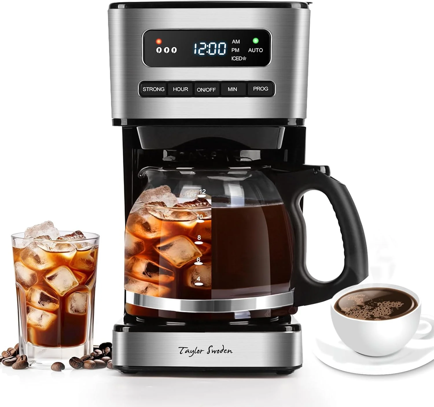 Breathable Taylor Swoden Programmable Coffee Makers 12 Cup Hot and Iced Coffee Maker 4 Brew Strength LED Display 24H Timer Contemporary