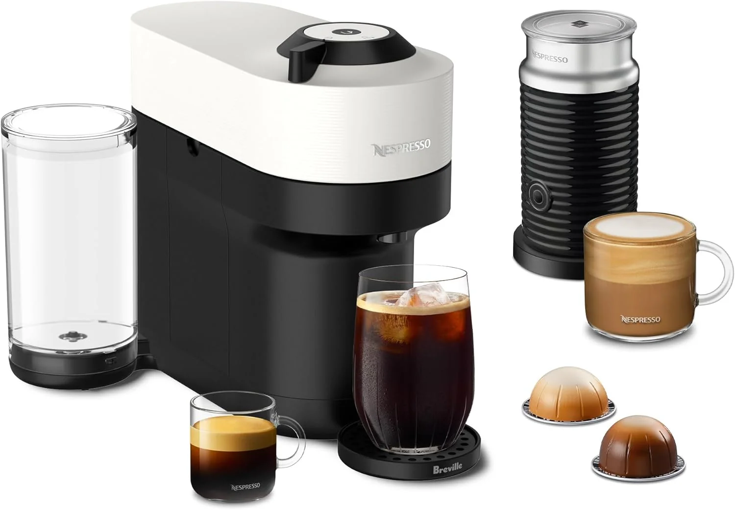 Eco-Friendly Nespresso Vertuo Pop Coffee and Espresso Maker by Breville with Milk Frother Coconut White Trendy