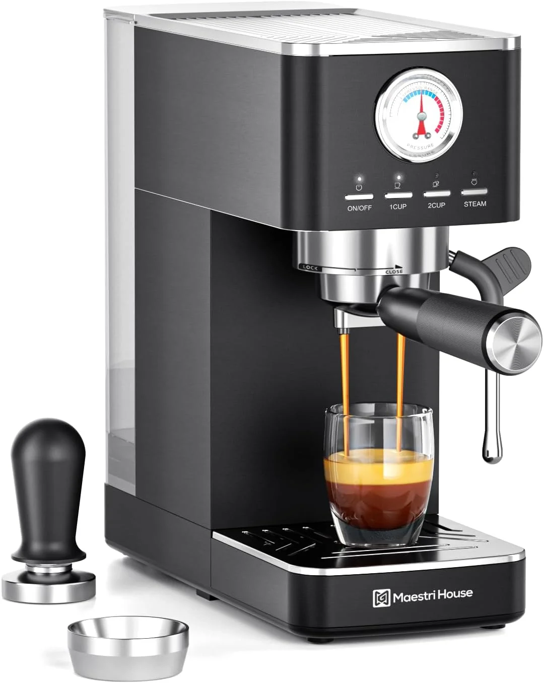 Modern Maestri House Espresso Machine 20 Bar Ulka Pump Compact Espresso Maker Built-in Flow Meter Steam Milk Frother Trusted