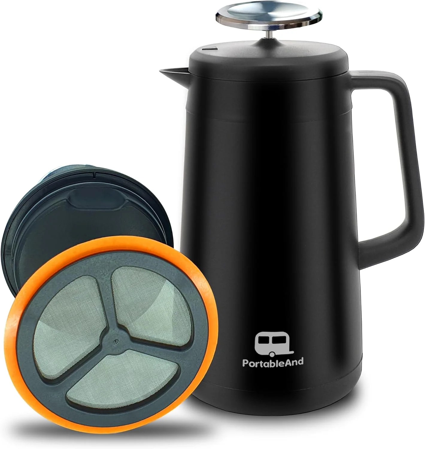 Fine PortableAnd 34oz Double Vacuum Insulation Large Silicone French Press Coffee Maker with Silicone Ring Stainless Steel for Camping Travel Quality