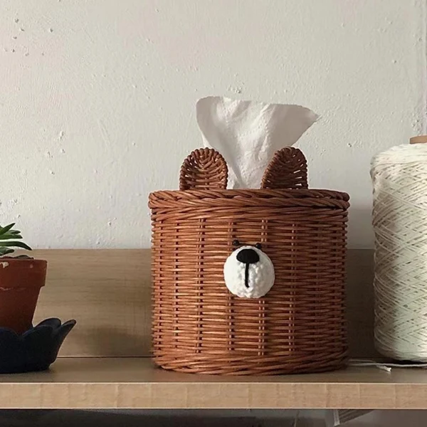 Breathable Rattan Bear Tissue Box Original Design