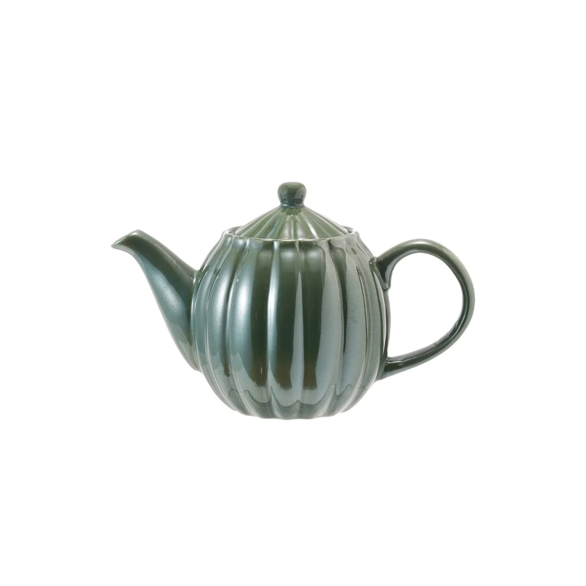 Premium 34 oz. Stoneware Ribbed Teapot Reactive Glaze Green Each One Will Vary Minimalist