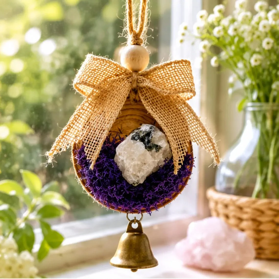 Responsible Wood Moonstone Crystal Ornament Celestial Christmas Window Decor Powerful