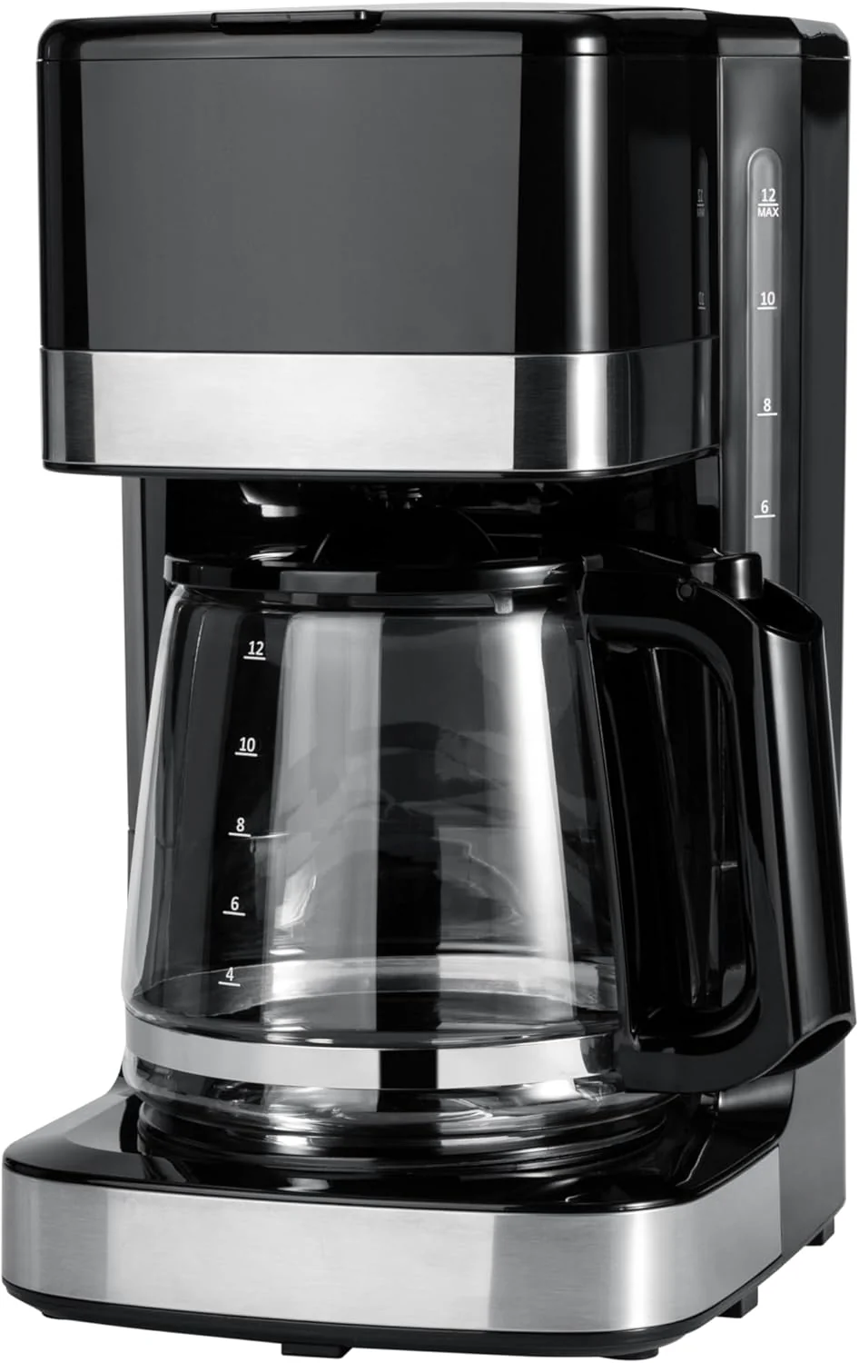 Superior 12 Cup Drip Coffee Maker Coffee Machine with Glass Coffee Pot 1.9 Qt Auto Shut-off Auto Pause Removable Filter Basket Black Silver Consistent