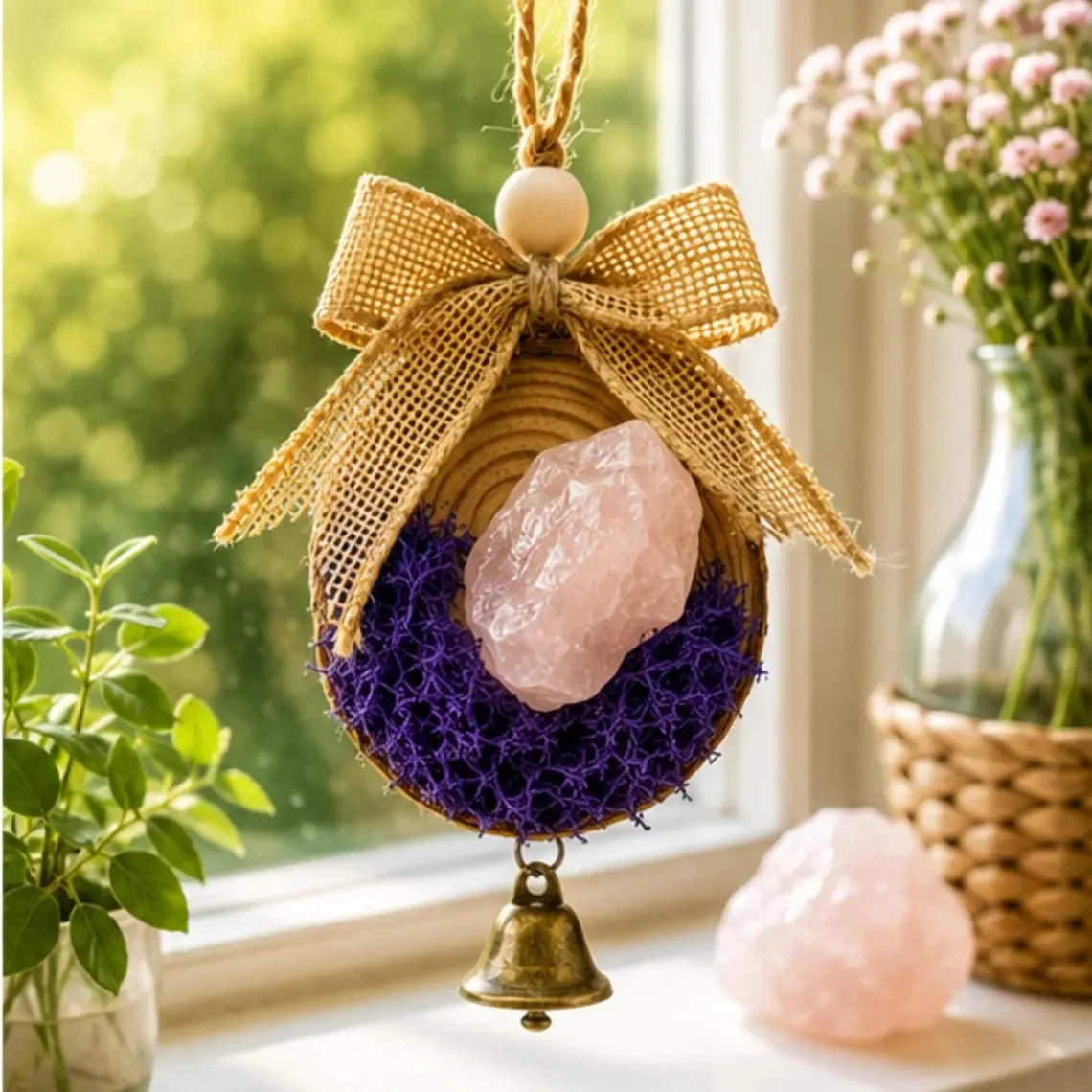 Proven Rose Quartz Crystal Ornament Christmas Bell Holiday Tree Hanging Contemporary