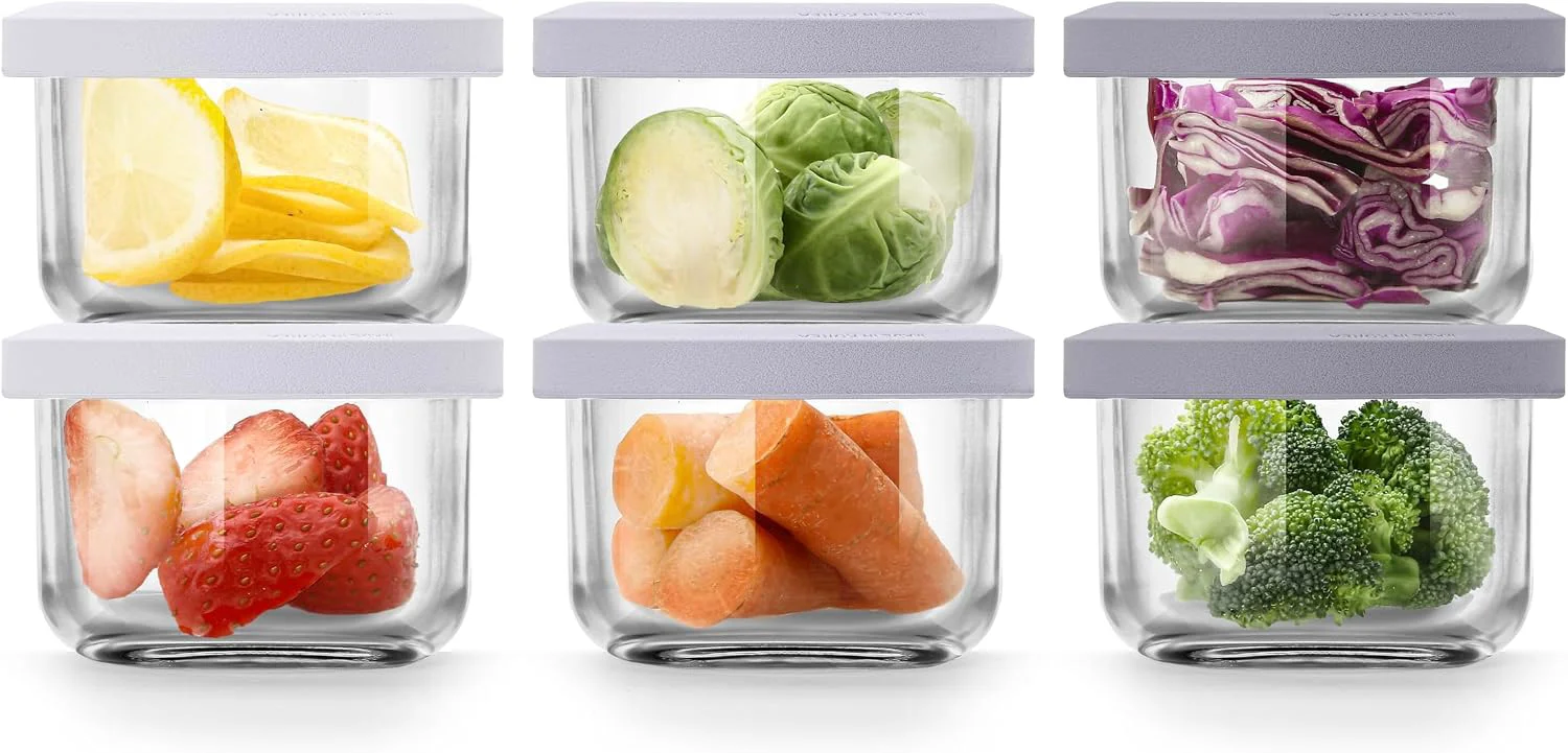 Versatile Comotomo Glass Baby Food Storage Containers 4 oz Jars with Silicone Lids Airtight Baby Food Prep Cups for Purees Snacks Daycare and Small Leftovers Microwave and Dishwasher Safe Set of 6 Official