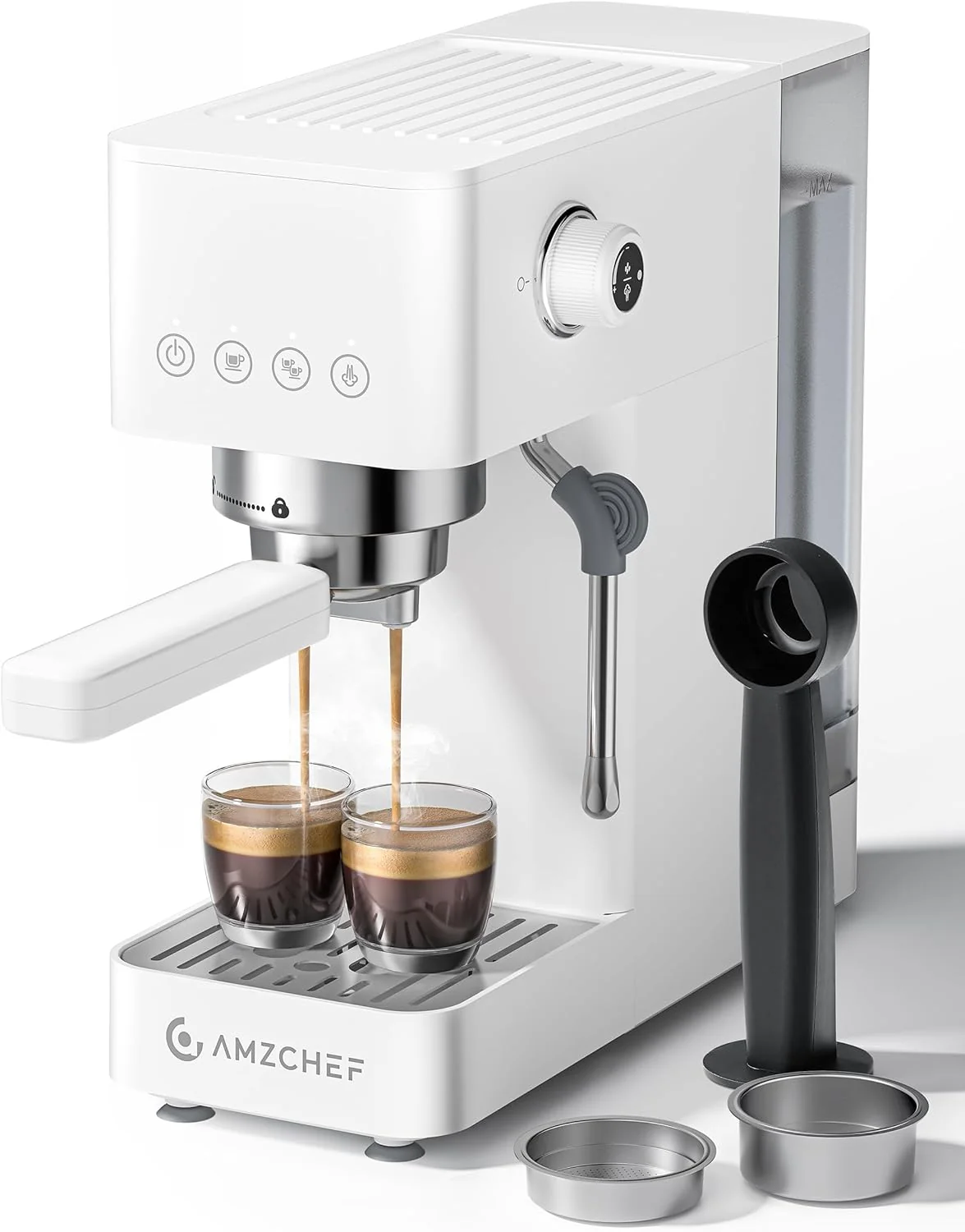 Organic AMZCHEF Compact Espresso Machine 20 Bar Americano Latte amp Cappuccino Easy One-Touch Brewing 30s Heat-Up Stable PID Control Easy Milk Frothing Compact Design 50oz Tank White Easy-to-Use