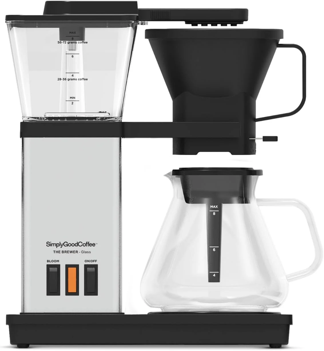 World-Class SimplyGoodCoffee Coffee Maker Coffee Machine. 8 Cup Automatic Drip Pour Over Coffee Brewer. Easy To Use Gold Cup Standard. Black Stainless Steel Optimized