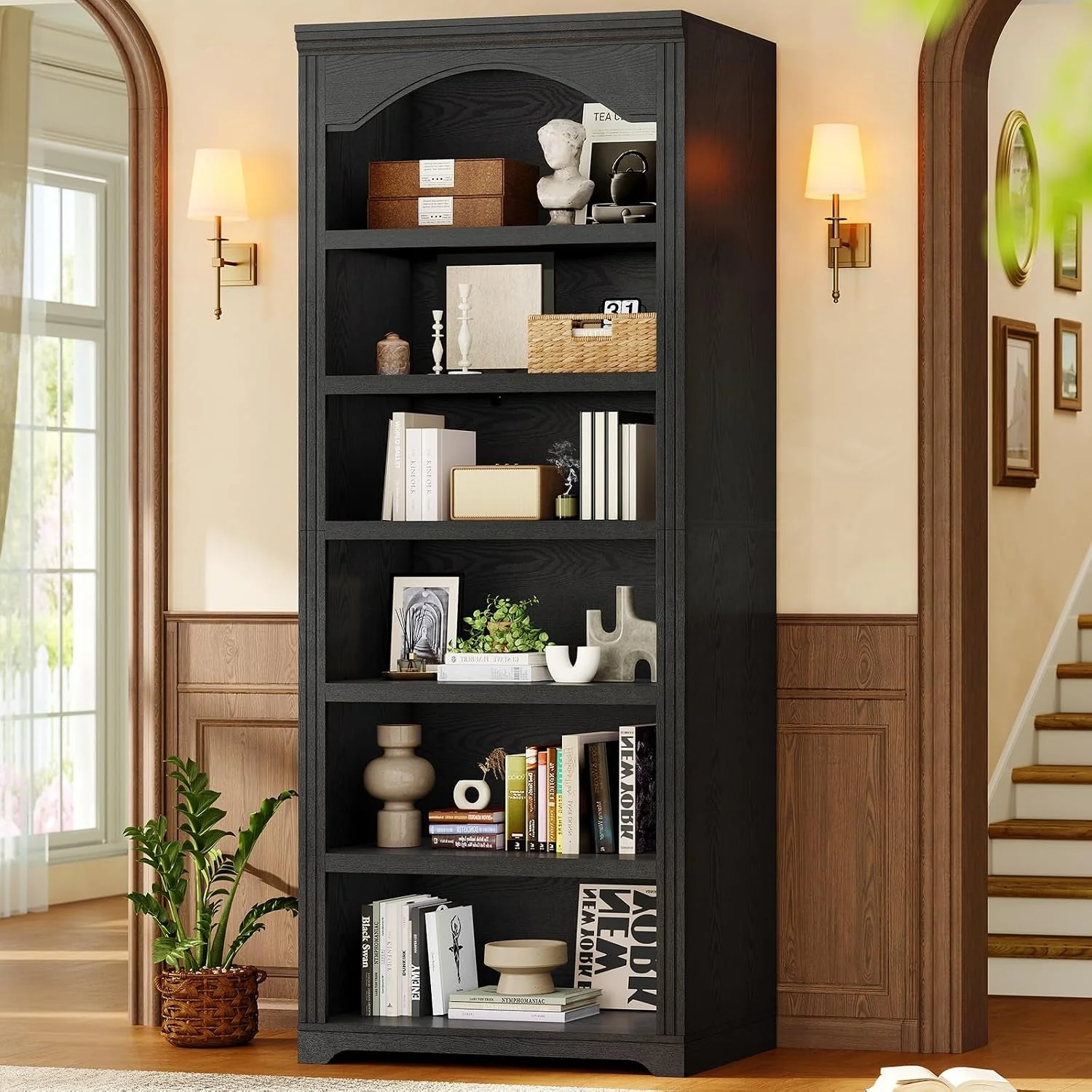 Selected Tall Black Arched Vintage Commercial Grade Bookshelf Sustainable