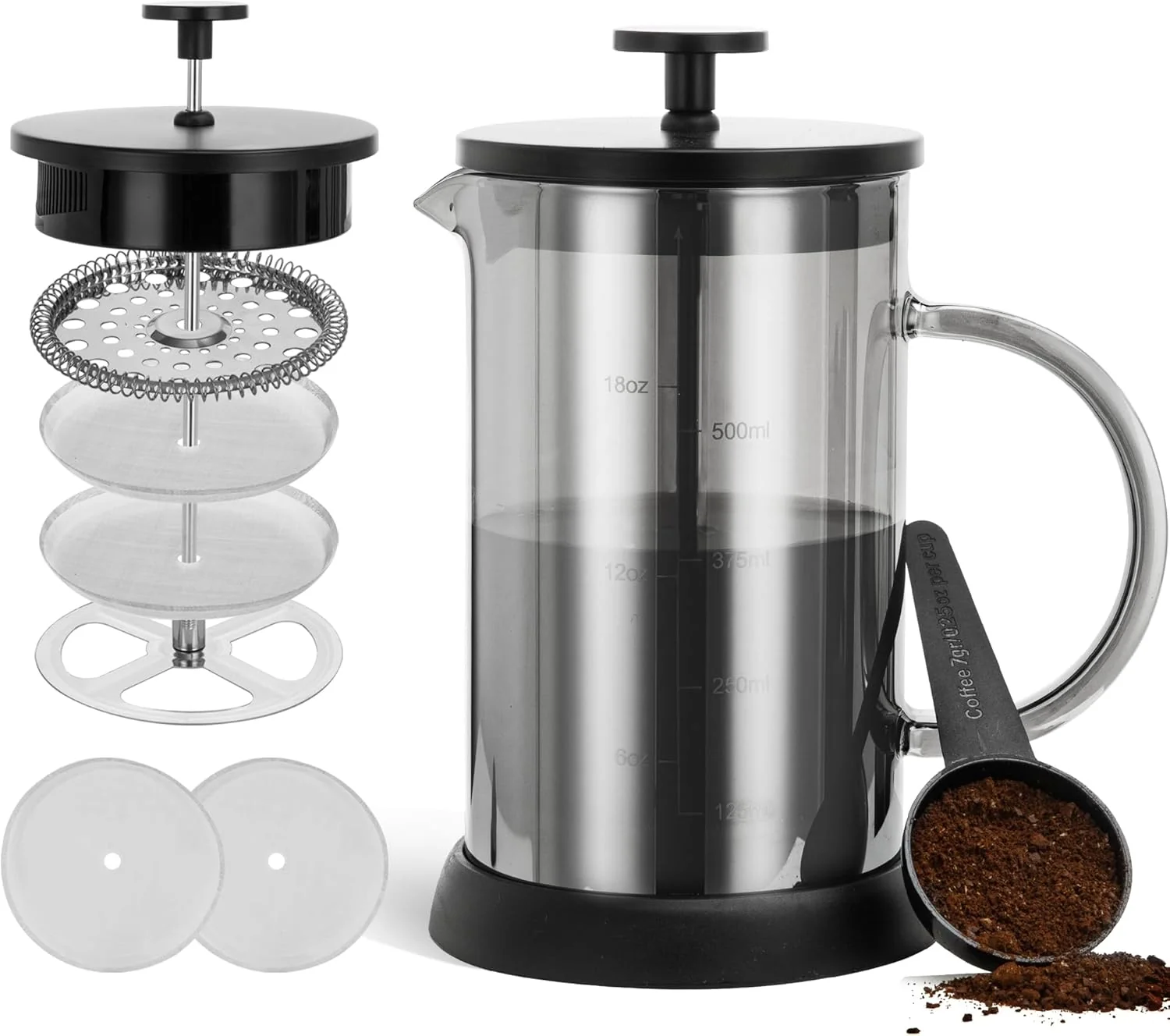 Trusted 21 Ounce French Press Coffee Maker 4-Cup Espresso Coffee Maker Grey Cold Brew Heat Resistant Thickened Borosilicate Coffee Pot with 4 Stainless Dependable