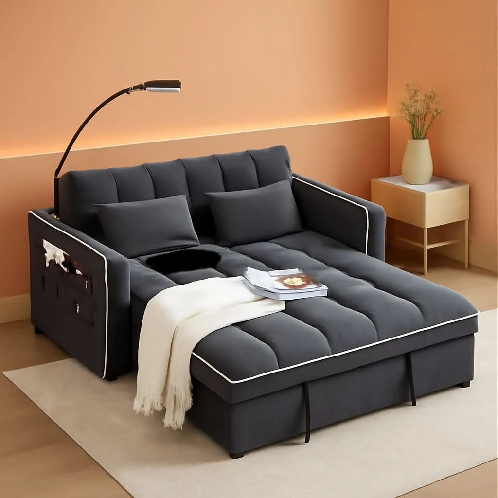 Powerful Velvet Charcoal Gray Adjustable Convertible Sleeper Sofa Top-Quality