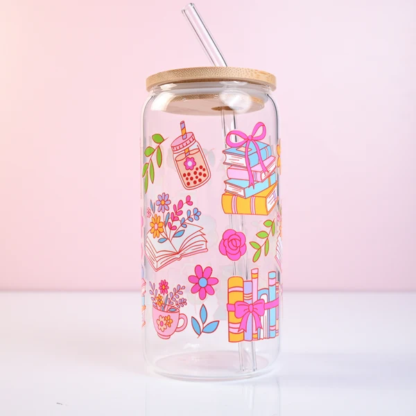Reliable Books Flowers Glass Tumbler Professional